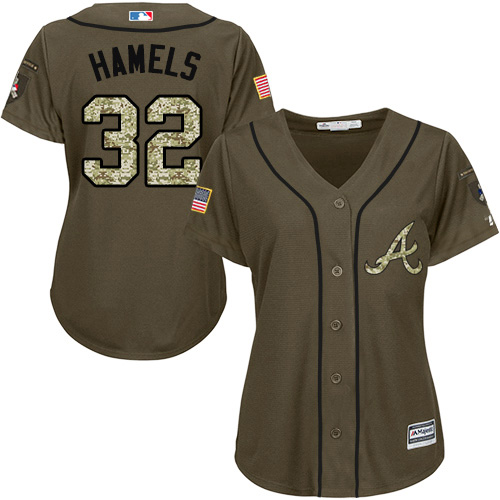 Braves #32 Cole Hamels Green Salute to Service Women's Stitched MLB Jersey
